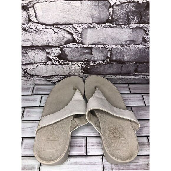 FitFlop White Pearl Shimmer Comfort Thong Sandals Women Sz 7M US/38EU I43-011 - Picture 9 of 16